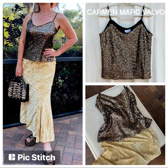 CARMEN MARC VALVO Sequin tank top size S - Picture 1 of 14